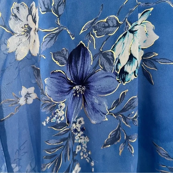 Lane Bryant Blue Floral Metallic Print Sleeveless Mock Neck Pleated Midi Dress - Picture 8 of 10